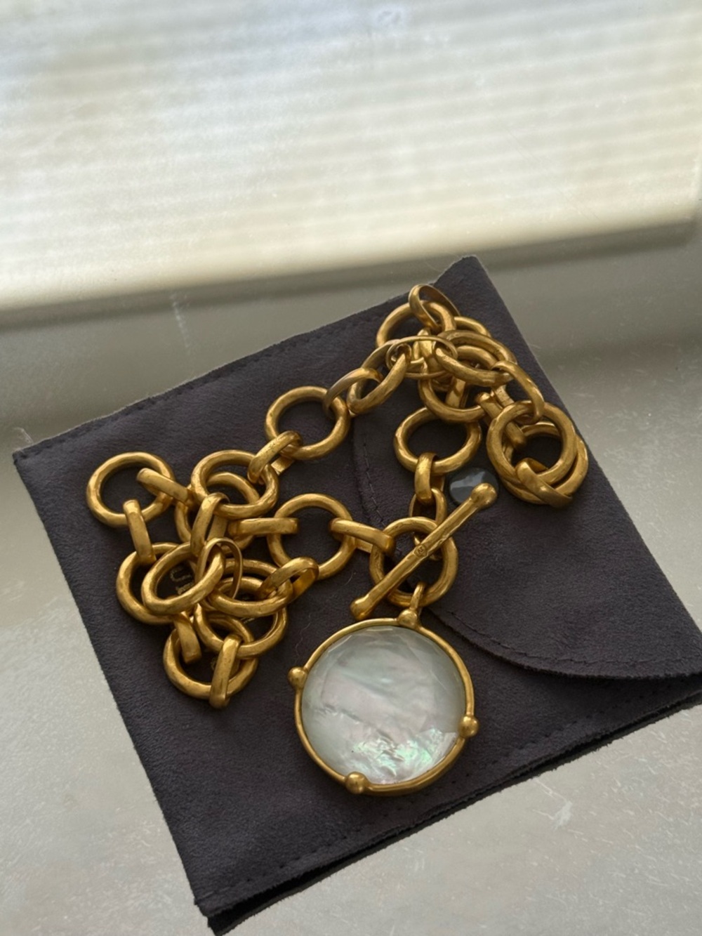 Julie Vos Gold-Tone Link Necklace with Mother-of-Pearl Disc - Picture 4 of 9
